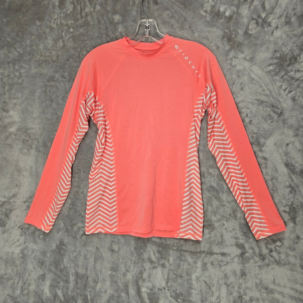 RipCurl Rash Guard Women XL Pink Chevron Long Sleeve UPF 50+ Swim Top Beach Surf
